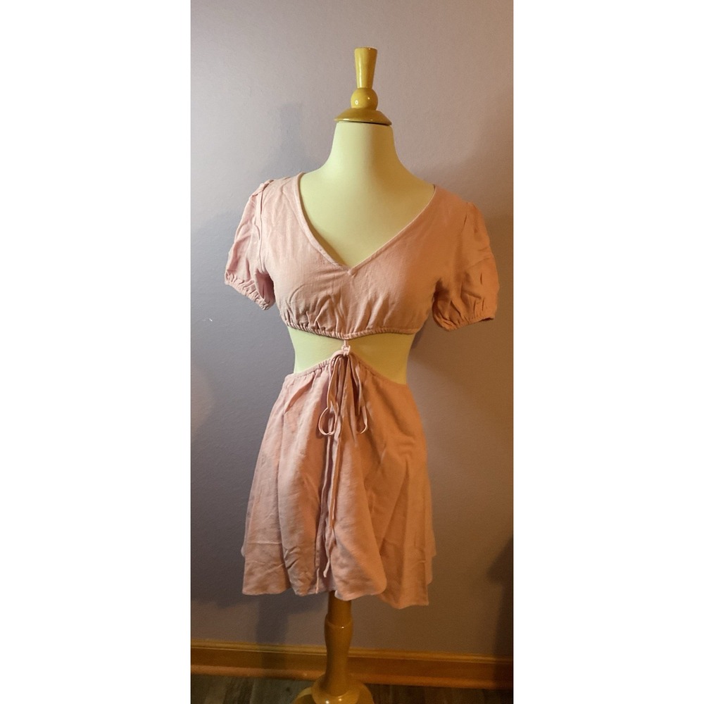 Edit By Nine‎ Pale Pink Cutout Linen Blend Mini Dress Skirt Top Size Medium New